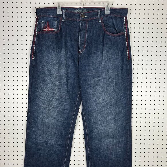 Urban Label Y2K Baggy Skater Jeans 40x32 Blue Red‎ Stitched 90s Wide Leg Gothic - Picture 5 of 9